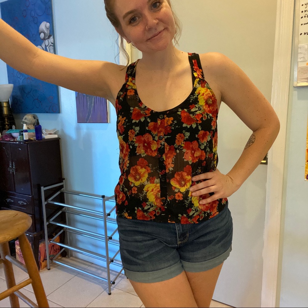 Black and red Floral tank top